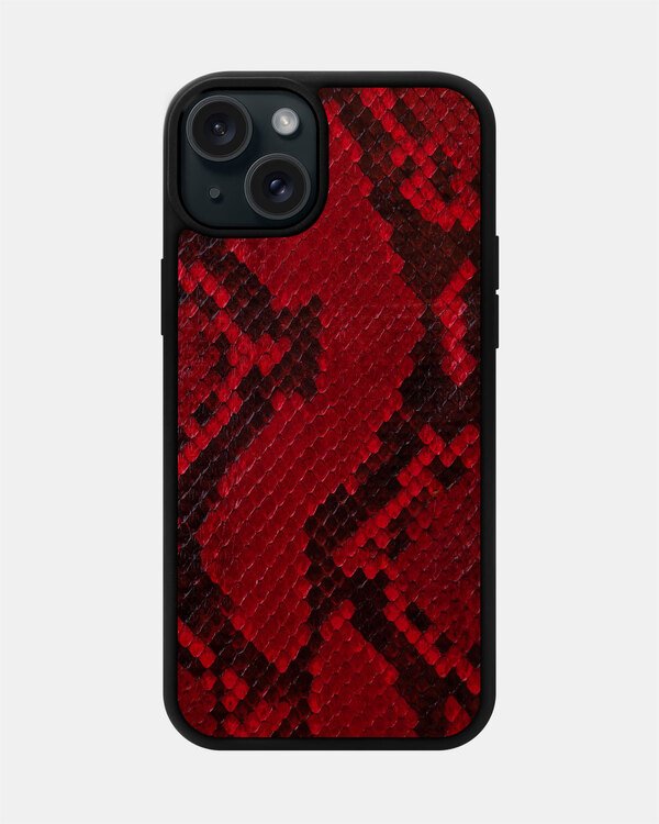 Чохол із червоної шкіри пітона з дрібними лусочками для iPhone 15 Plus