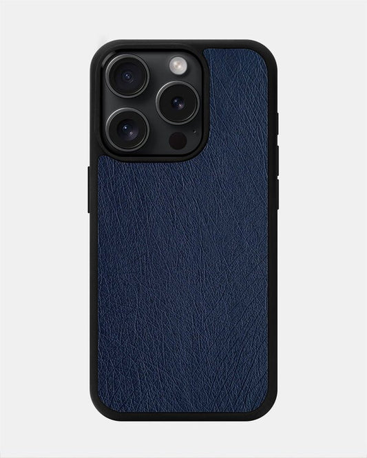 Чохол із темно-синьої шкіри страуса без фолікул для iPhone 15 Pro Max