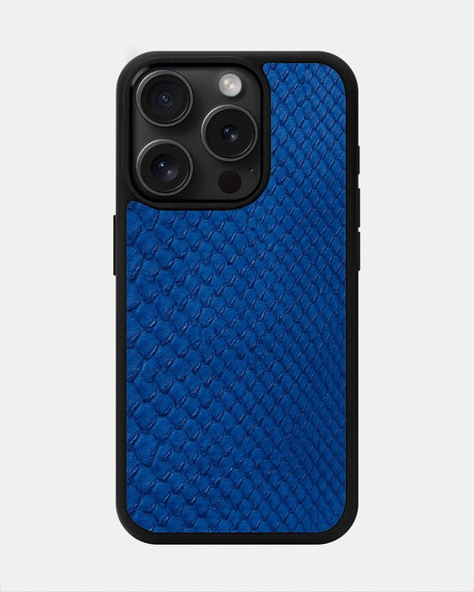 Чохол із синьої шкіри пітона з дрібними лусочками для iPhone 15 Pro Max