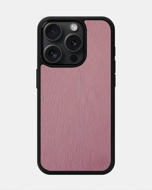 Чохол із рожевої шкіри страуса без фолікул для iPhone 15 Pro Max