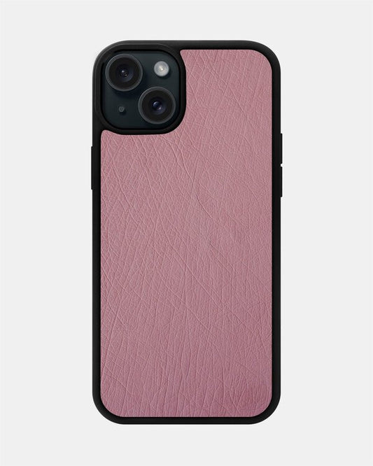 Чохол із рожевої шкіри страуса без фолікул для iPhone 15 Plus