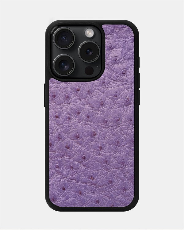Чохол із лілової шкіри страуса з фолікулами для iPhone 15 Pro Max