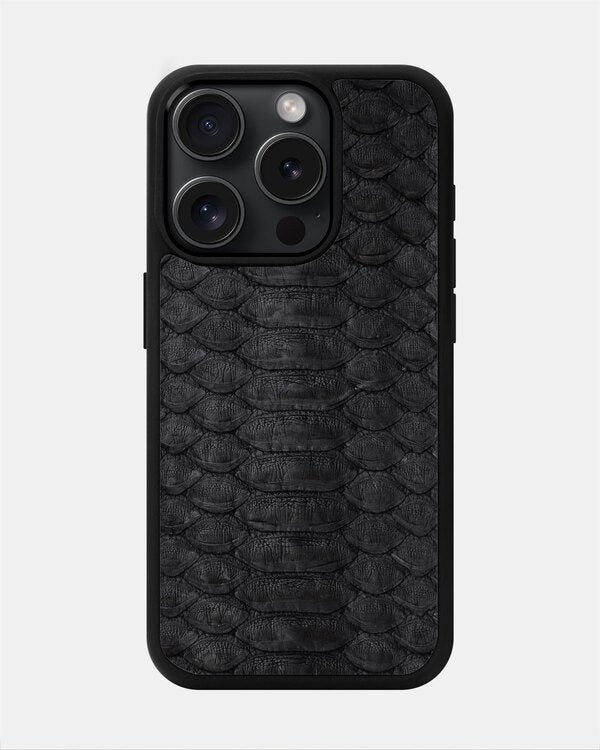 Чохол із чорної шкіри пітона з широкими лусочками для iPhone 15 Pro Max